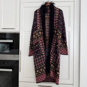 ETRO...FAUX FUR INSERT LONG CARDIGAN IN NERO/ROSA